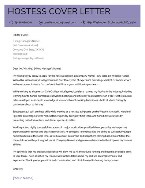 hostess cover letter|Hostess Cover Letter: Sample to Download + Writing .